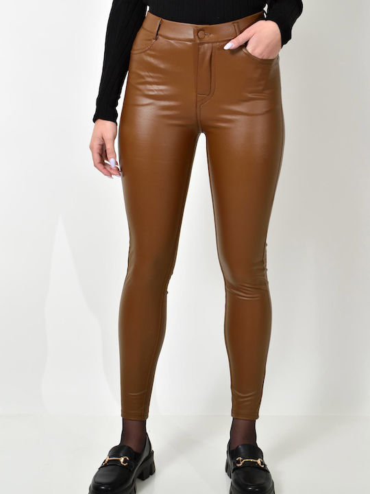 Potre Women's Leather Trousers in Slim Fit Taba