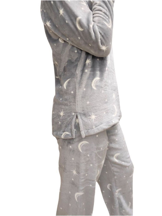 Pink Label Winter Women's Pyjama Set Fleece Grey