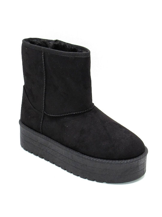 La Bottine Souriante Suede Women's Ankle Boots with Fur Black