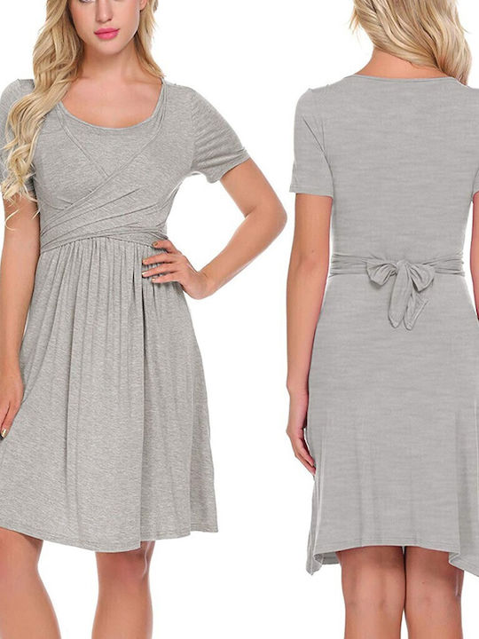 Summer Short Sleeve Maternity Dress grey
