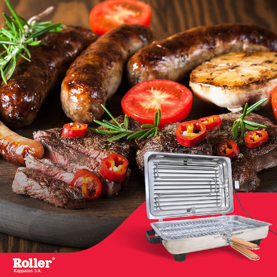 Roller Kappatos 20105 Tabletop Electric Grill Grill 800W Inox with Lid 28cmx20cmcm