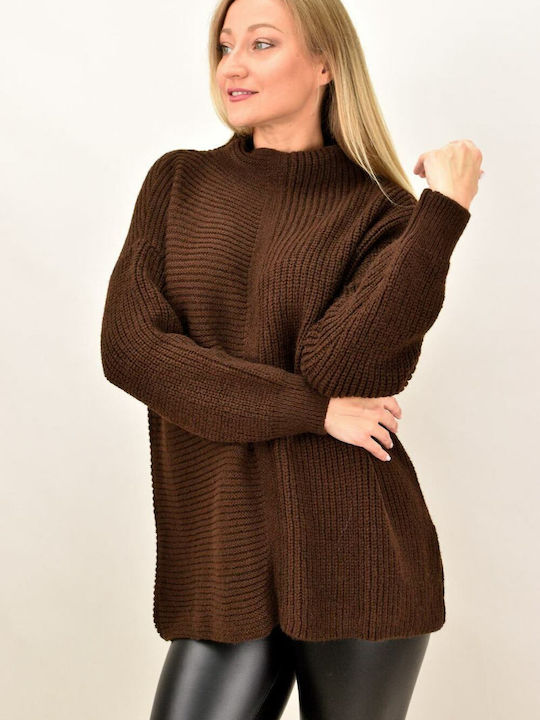 Potre Damen Stricken Longshirt Langarm Coffee