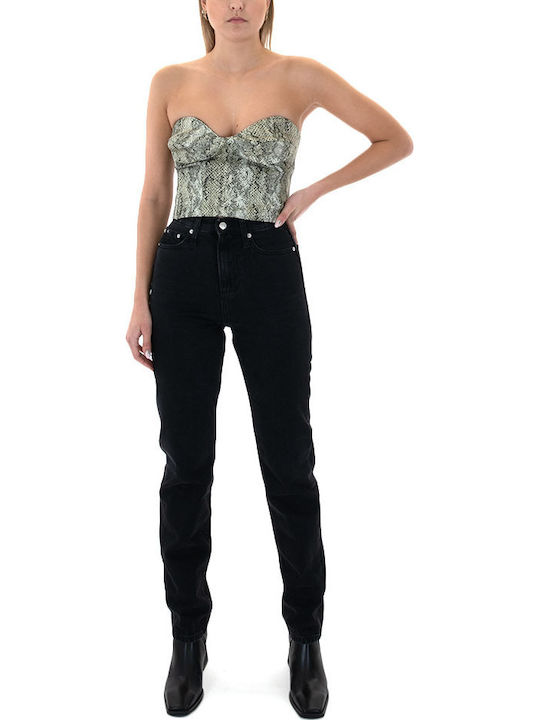 Women's Blouse Corset Strapless Animal Print Black