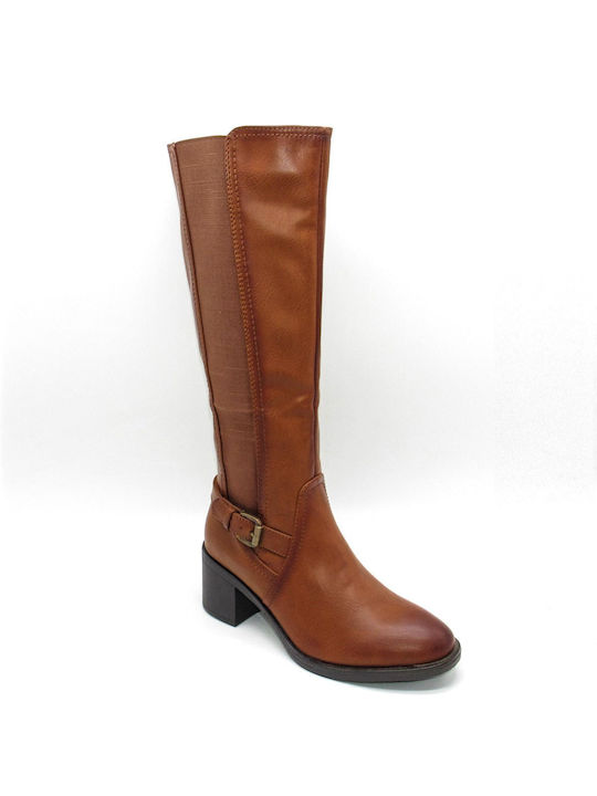 Super Mode Medium Heel Women's Boots with Zipper Brown