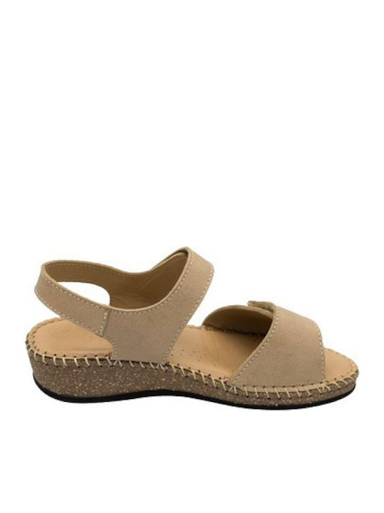 Leather Women's Flat Sandals Anatomic in Beige Color