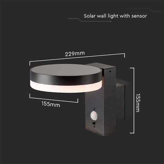 V-TAC Wall Mounted Solar Light 1.8W 220lm Warm White 3000K with Motion Sensor IP54 22.9cmx15.5cmx15.5cmcm