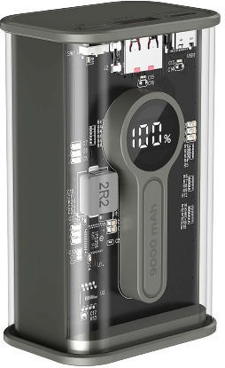 Gembird Power Bank 9000mAh 18W με Θύρα USB-A και Θύρα USB-C Quick Charge 3.0 Διάφανο
