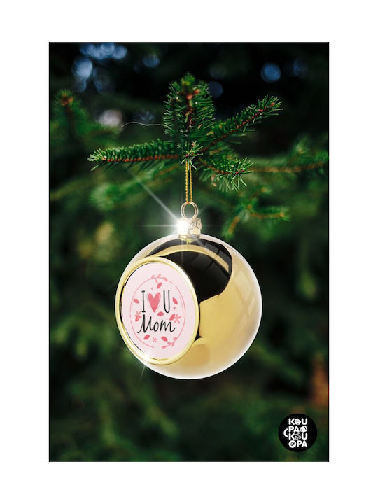 I Love You Mom Pink Christmas Ball Ornament Gold