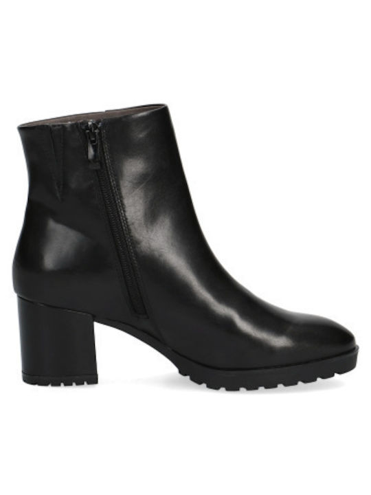 Caprice Leather Women's Ankle Boots with Medium Heel Black