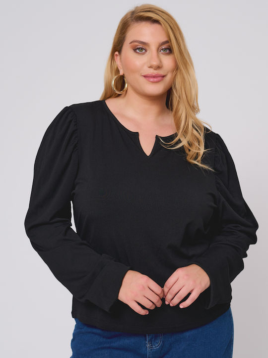 On Damen Bluse Langärmelig Schwarz