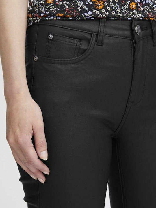 Fransa Femei Piele Pantaloni cu Croială Slim Black.