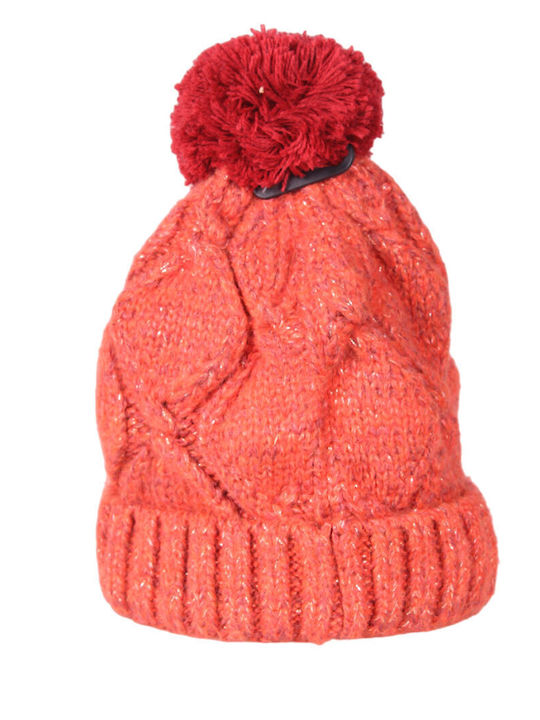 Pom Pom Beanie Beanie Knitted in Orange color