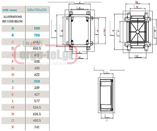 Tongun Wall mounted Waterproof Fuse Box W700xH500xD250mm