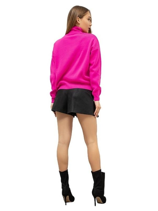 Pakaron Damen Langarm Pullover Rollkragen Fuchsia.