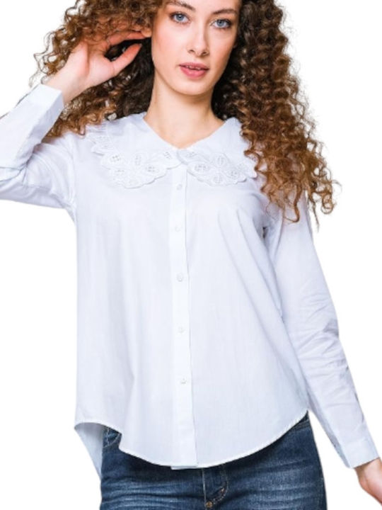 Γιακα Δαντελα Women's Long Sleeve Shirt White.