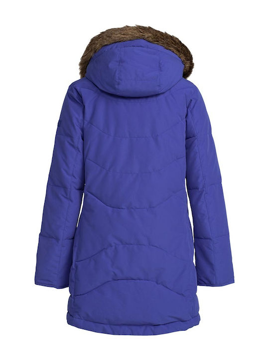 Roxy Ellie Lang Damen Puffer Jacke Wasserdicht mit pelziger Kapuze für Winter Blau