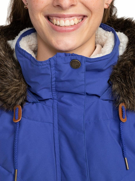 Ellie Women's Long Puffer Jacket Waterproof for Winter with Hood Blue