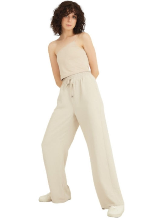 Women's Fabric Trousers with Elastic Beige