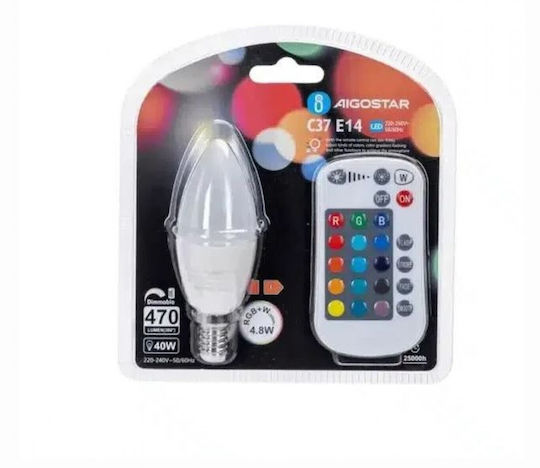 Aigostar Smart Lampe LED 4.8W für Fassung E14 und Form C37 RGBW Dimmbar
