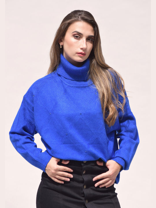 Zilan Women's Long Sleeve Sweater Turtleneck blue electric (code