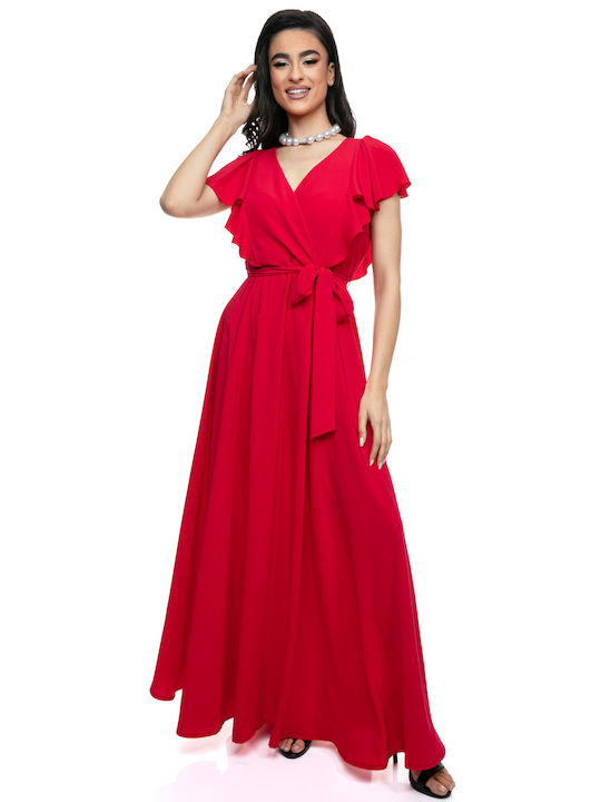 RichgirlBoudoir Sommer Maxi Kleid Wickel mit Rüschen Rot