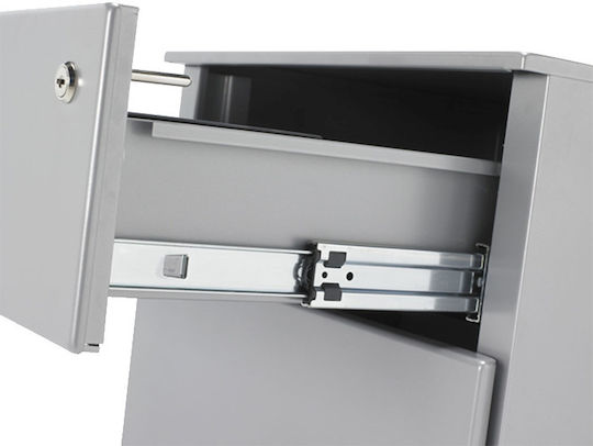 Office Storage Metal Drawer with Wheels, Lock & 3 Drawers Grey L42xW58xH53.5cm
