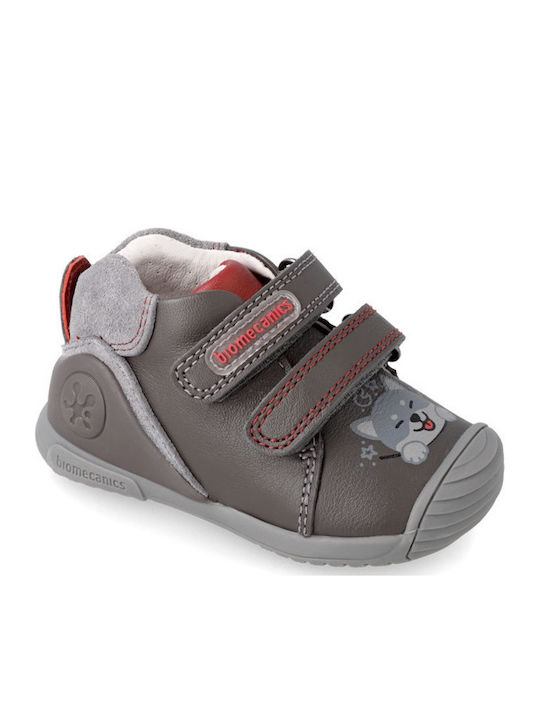 Anatomical Leather Kids Boots with Velcro Gray