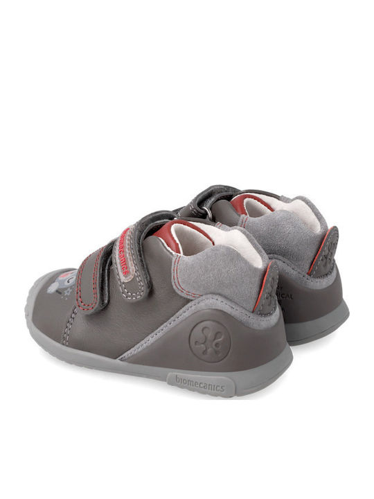 Anatomical Leather Kids Boots with Velcro Gray