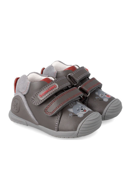 Anatomical Leather Kids Boots with Velcro Gray