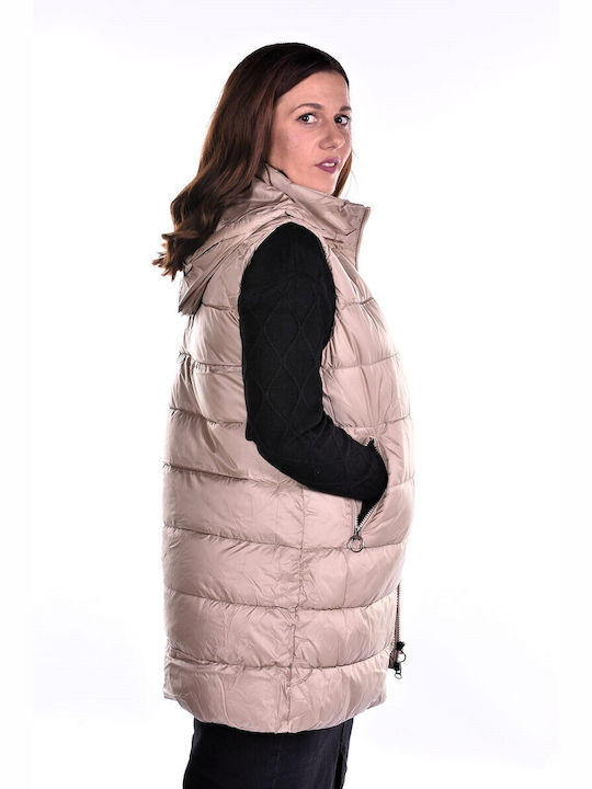 Raiden Kurz Damen Ärmellos Puffer Jacke für Winter μπεζ (beige)