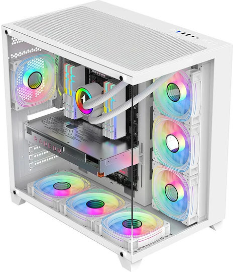 1STPLAYER Megaview MV8-TP Gaming Midi Tower Κουτί Υπολογιστή με Πλαϊνό Παράθυρο Λευκό