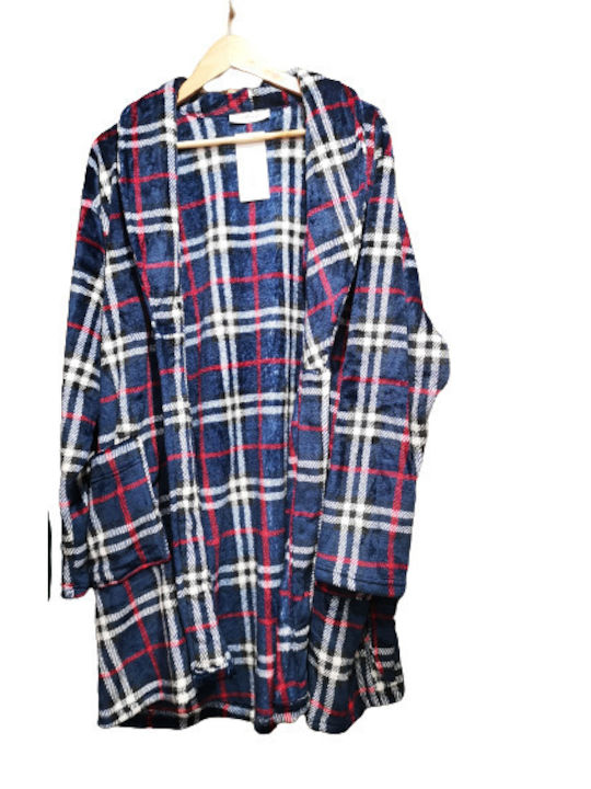 Passion Men's Winter Checked Pajama Robe BLUE