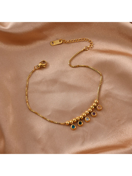 Callajewels Επιχρυσωμένη Αλυσίδα Ποδιού από Ατσάλι με Ζιργκόν Πολύχρωμο