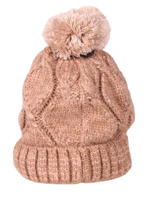 Pom Pom Beanie Γυναικείος Σκούφος Πλεκτός σε Καφέ χρώμα