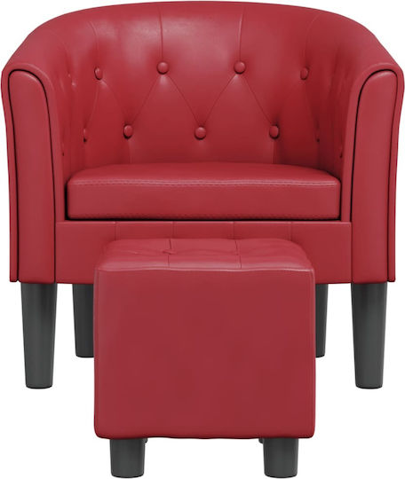 Barrel Sessel mit Fußhocker aus Kunstleder Bordeaux 70x56x68cm