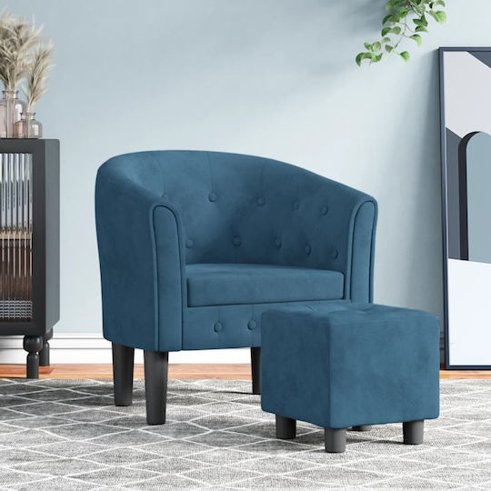 Барел Фотьойл С поставка за крака Кадифен Dark Blue 70x56x68см