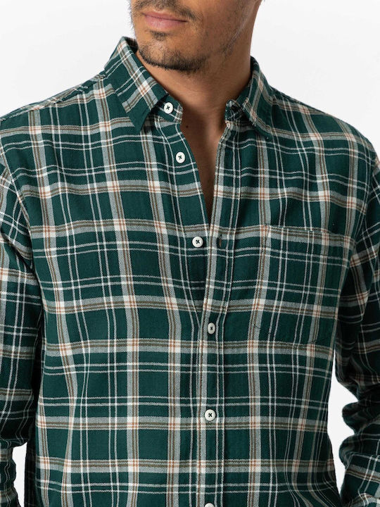 Long-sleeved Flannel Shirt Checked Green