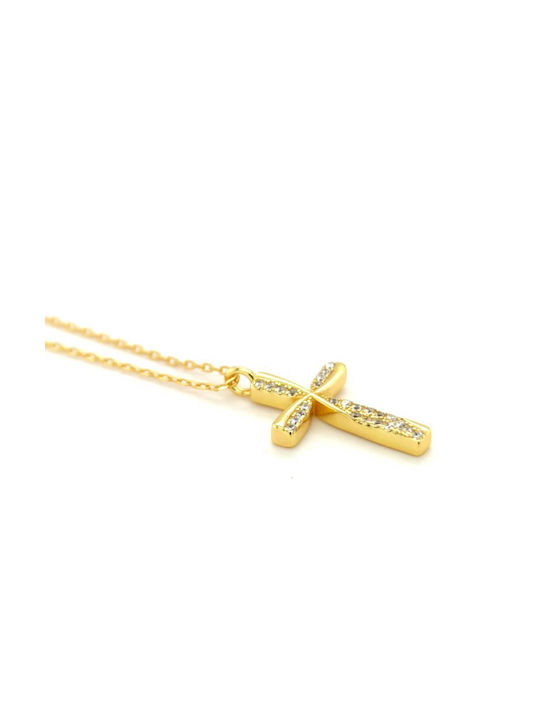 Drandakis Women's Cross from Gold Plated Silver with Chain