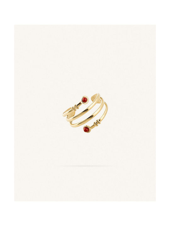 StanStefan Women's Gold Plated Steel Ring Ρυθμιζόμενο Gigi with Stone