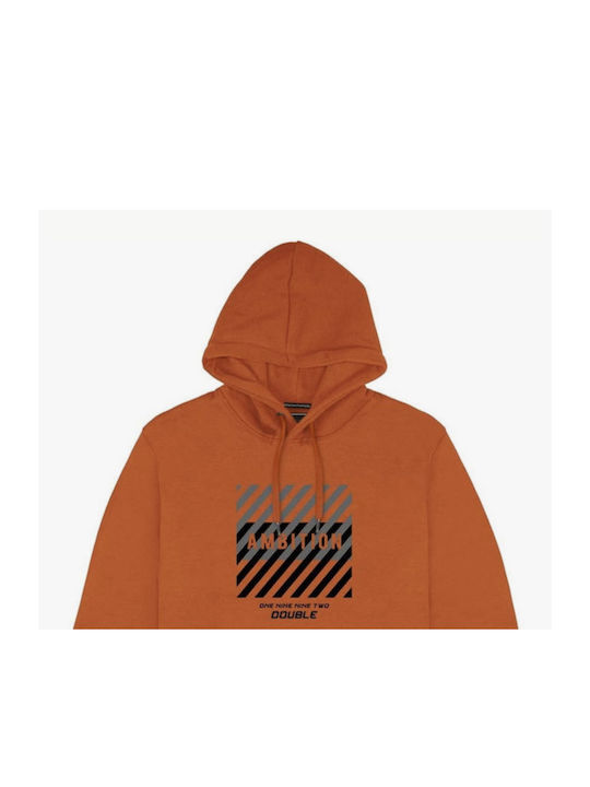 Double Men's Sweatshirt with Hood and Pockets Orange