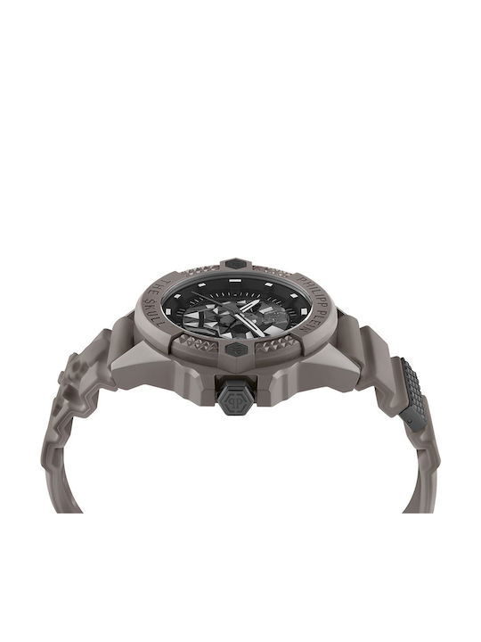 Philipp Plein The $kull Ανδρικό Ρολόι 44mm Μπαταρίας με Γκρι Καουτσούκ Λουράκι
