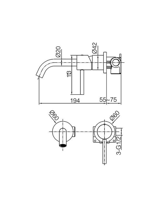 Imex Built-in Mixer & Spout Set for for Bathroom Sink 1 Exit Bronze