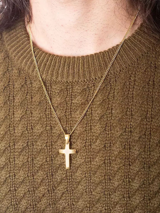 Oxzen Men's Cross from Gold Plated Steel with Chain