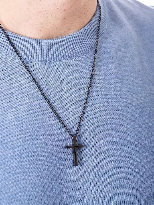 Oxzen Black Men's Cross from Steel with Chain