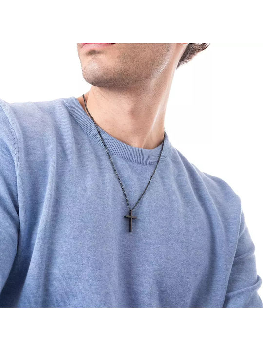 Oxzen Black Men's Cross from Steel with Chain