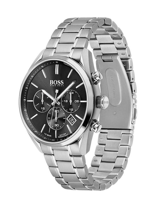 Boss Champion Herrenuhr 44mm Chronograph Batterie mit Silber Metallarmband