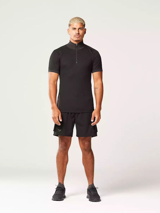 Vcode Men's Athletic T-shirt Short Sleeve with Zipper Black