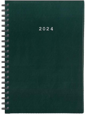 Next Daily Spiral Agenda 2024 Green 14x21cm