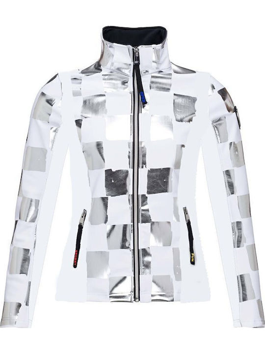 Women's Short Sports Softshell Jacket Waterproof and Windproof for Winter White