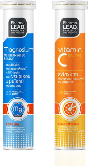 Pharmalead Magneziu cu Vitamina B6 și Potasiu 20 comprimate efervescente și Vitamina C 1000mg 20 comprimate efervescente